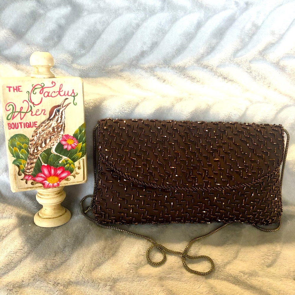 Walborg vintage brown beaded clutch purse